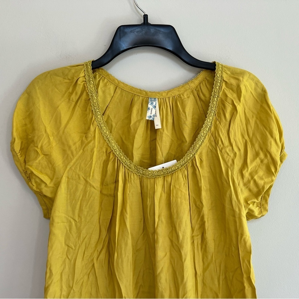 NWT Anthropologie Maeve Knit Babydoll Ruffle Tiered Mini Dress, Yellow Gold, XS - Picture 7 of 7